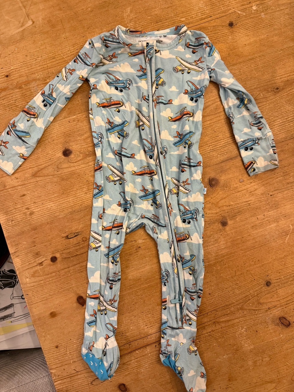 Posh Peanut Light Blue Airplane Footed One-Piece